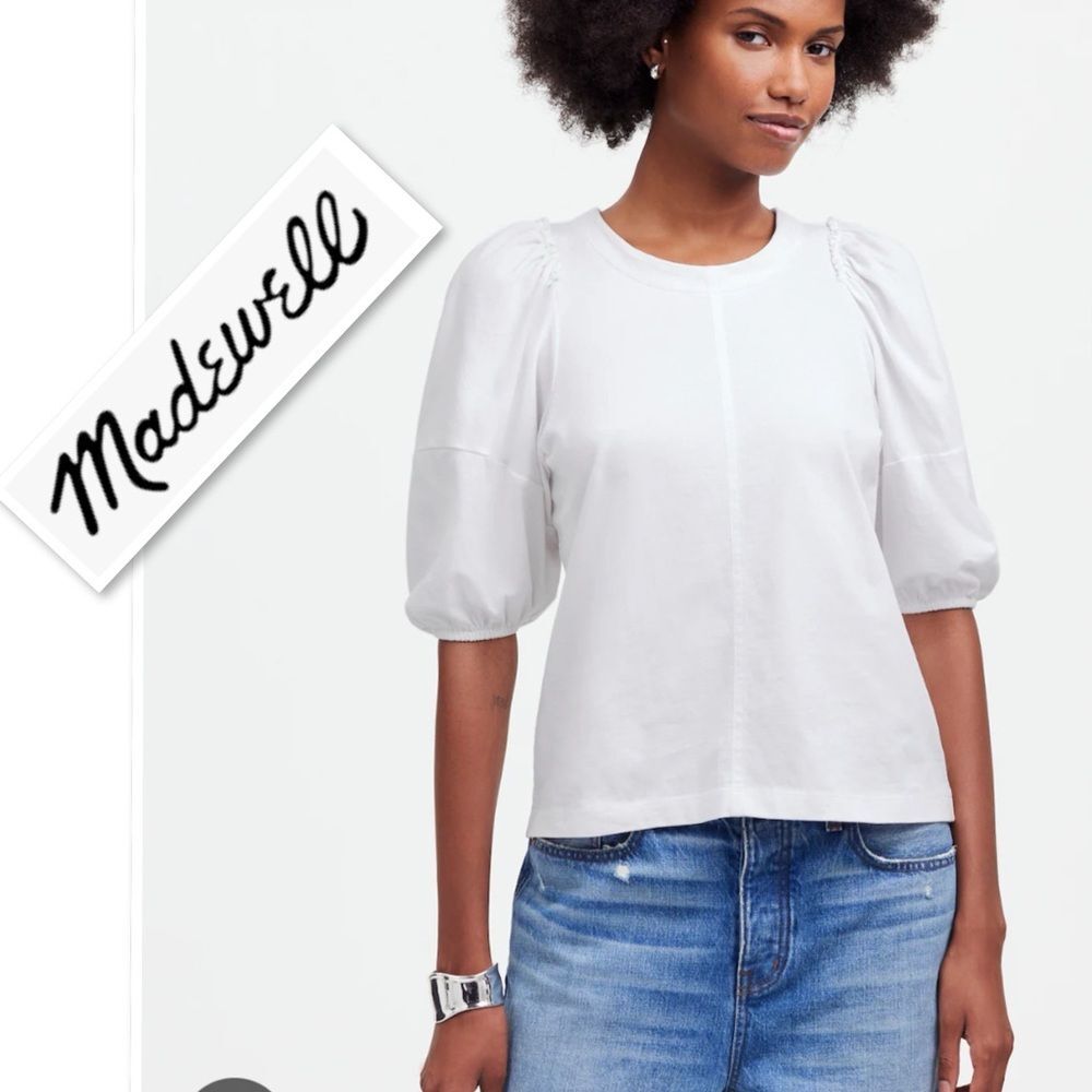 Madewell NWT Puff-Sleeve Top Blouse Tee In Optical White Size S